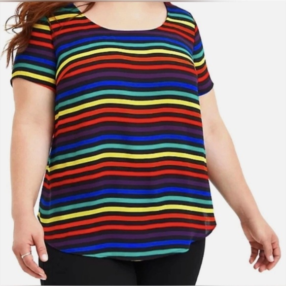 Torrid Striped Button Down Back Short Sleeves Top Size 2X Multicolor - Picture 1 of 10